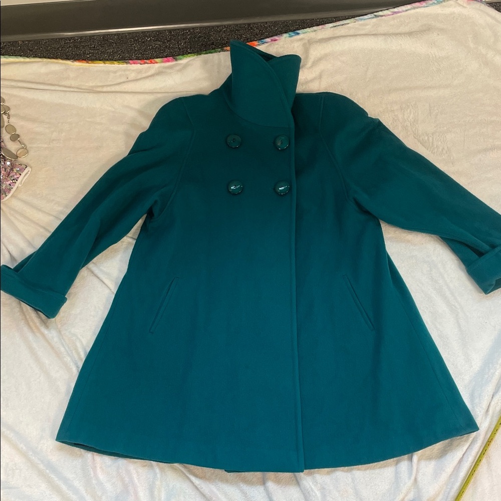 🧥 Vintage La Vogue Teal Wool Coat – Made in USA